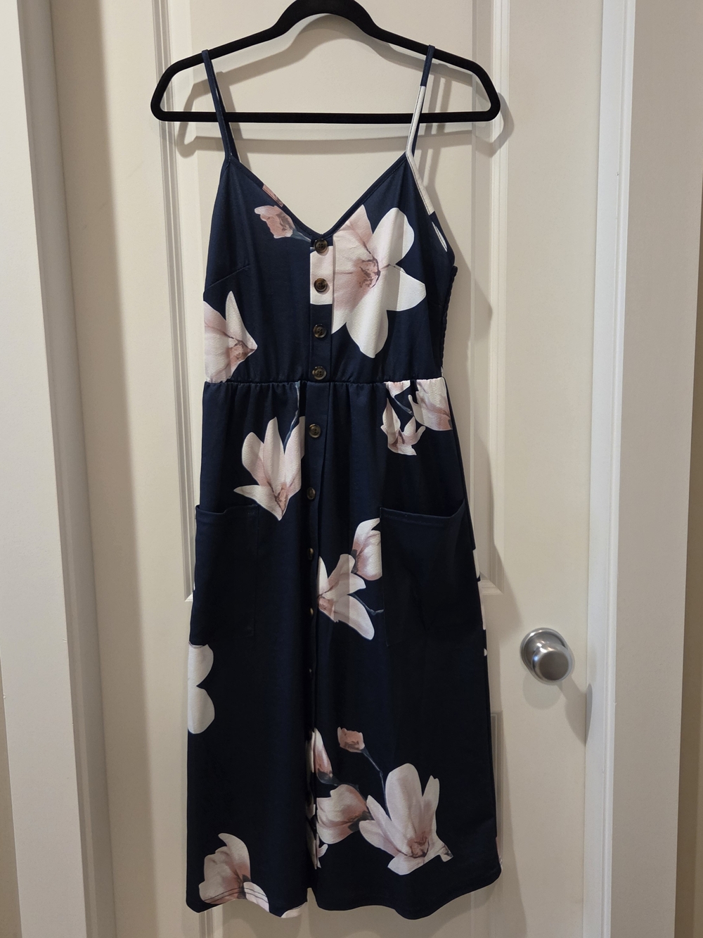Amazon Navy Floral Midi Sundress with Pink Blossoms